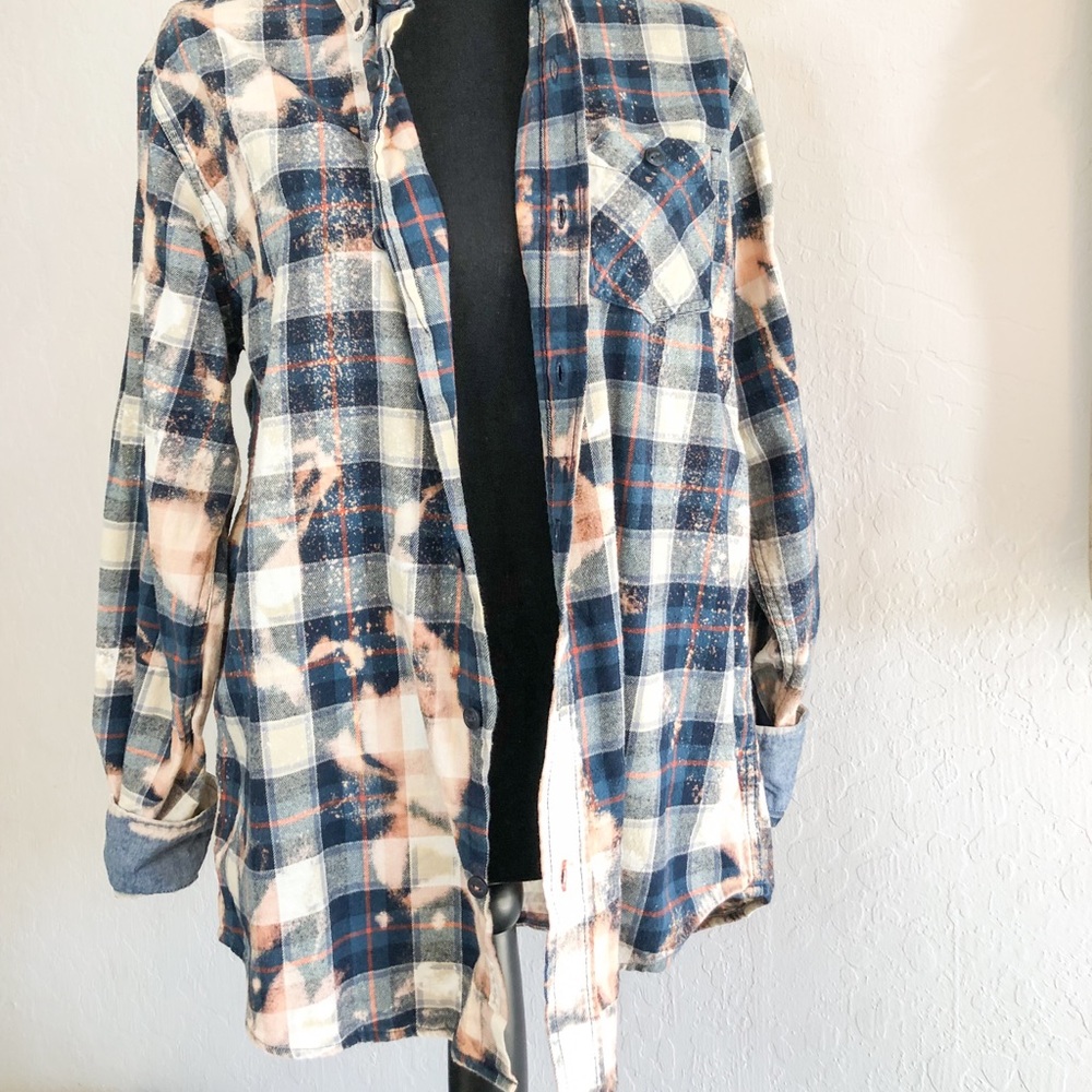Blue distressed bleached flannel